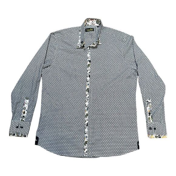 Banana Lemon Long-Sleeve Patterned Button-Up Shirt L Houndstooth Floral Paisley - Picture 1 of 6